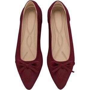Women Slingback Pointed Toe Red Flats Bow Comfortable Dressy Party Work Shoes